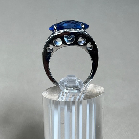 Ross Simons Sterling Silver Blue and Clear Stone Cocktail Statement Ring 6.75 - Picture 2 of 16